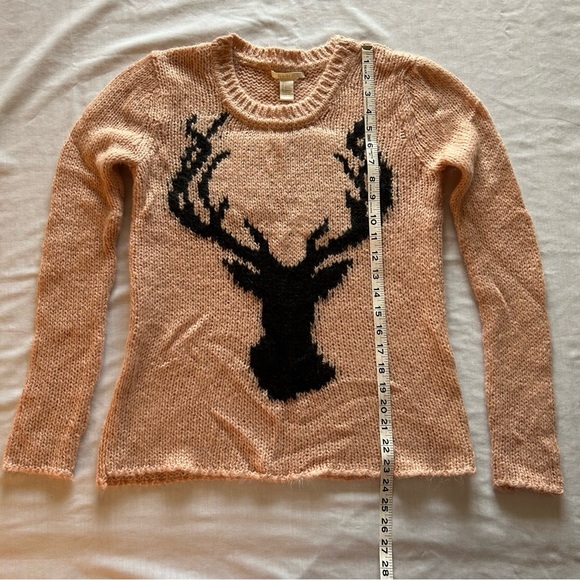 Forever 21 Pink - Peach with Black Shadow of a Deer Knit Sweater Size S - Picture 5 of 6